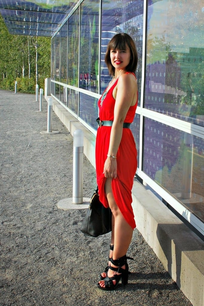 Red halter maxi dress