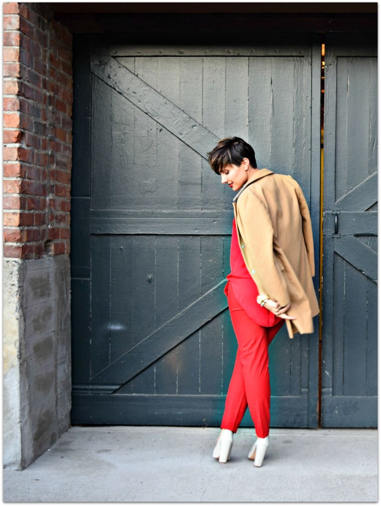 Red Outfit Camel Coat- Seattle Blogger