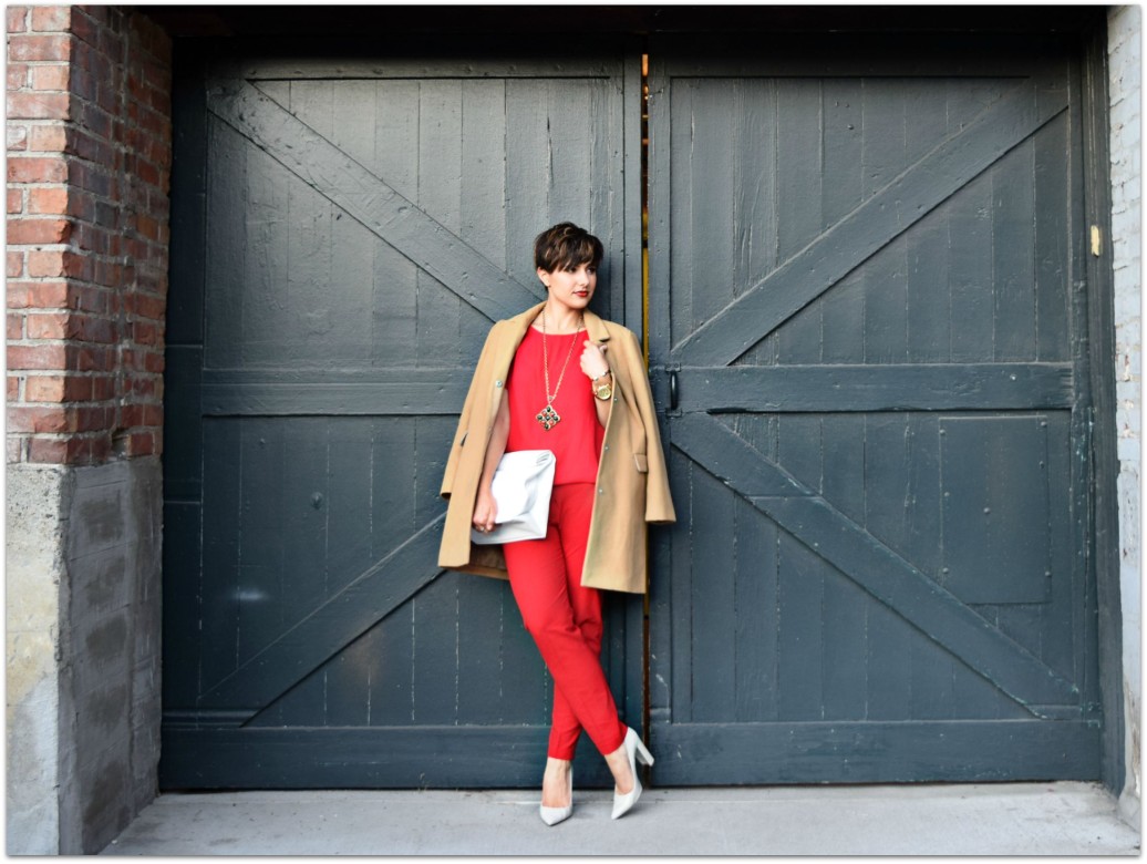 Red Outfit Camel Coat- Seattle Blogger