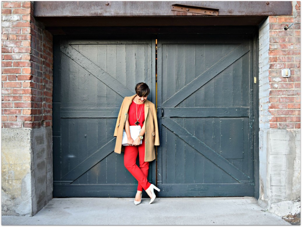 Red Outfit Camel Coat- Seattle Blogger