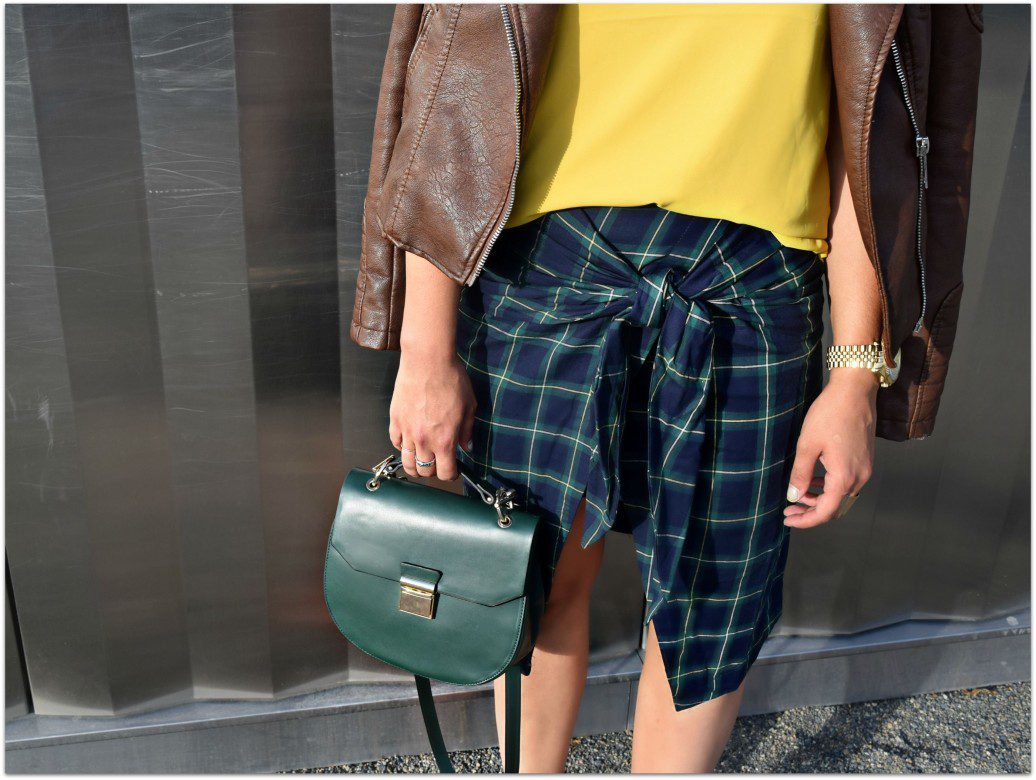 Wrap Faux Tie Skirt Plaid- Street Style JOA